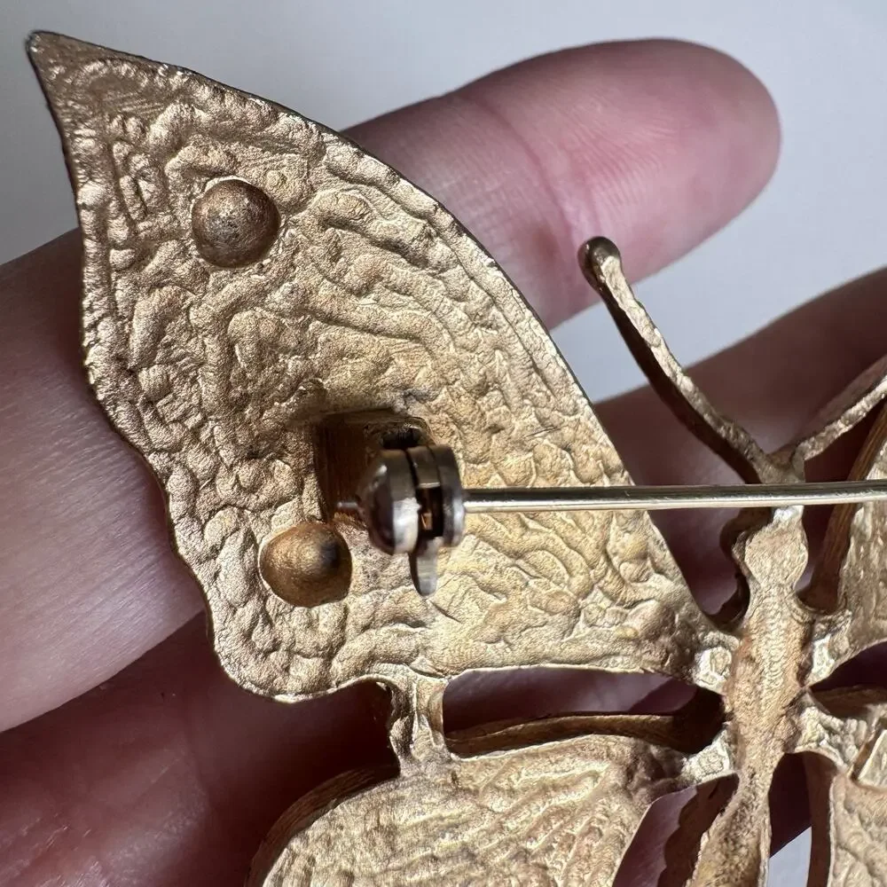 Vintage Goldtoned Tara Butterfly Statement Pin Brooch Jewelry Rhinestone